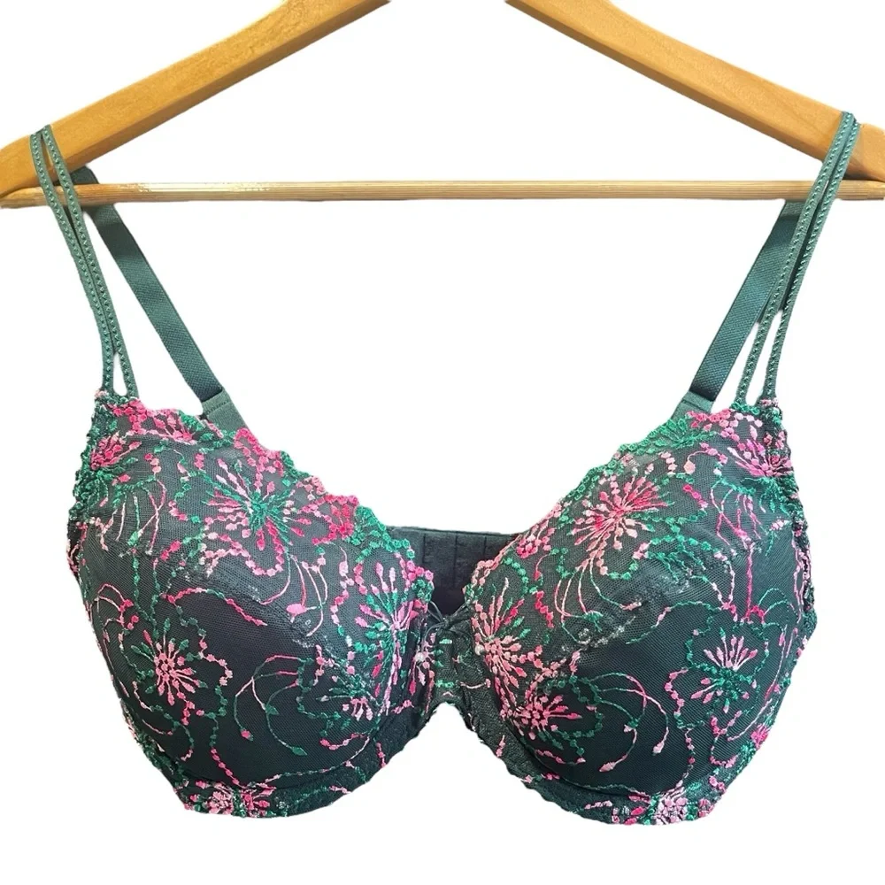 NWT Marie Jo Jane Push Up Bra Removable Pads Floral Embroidered Lace 32DD